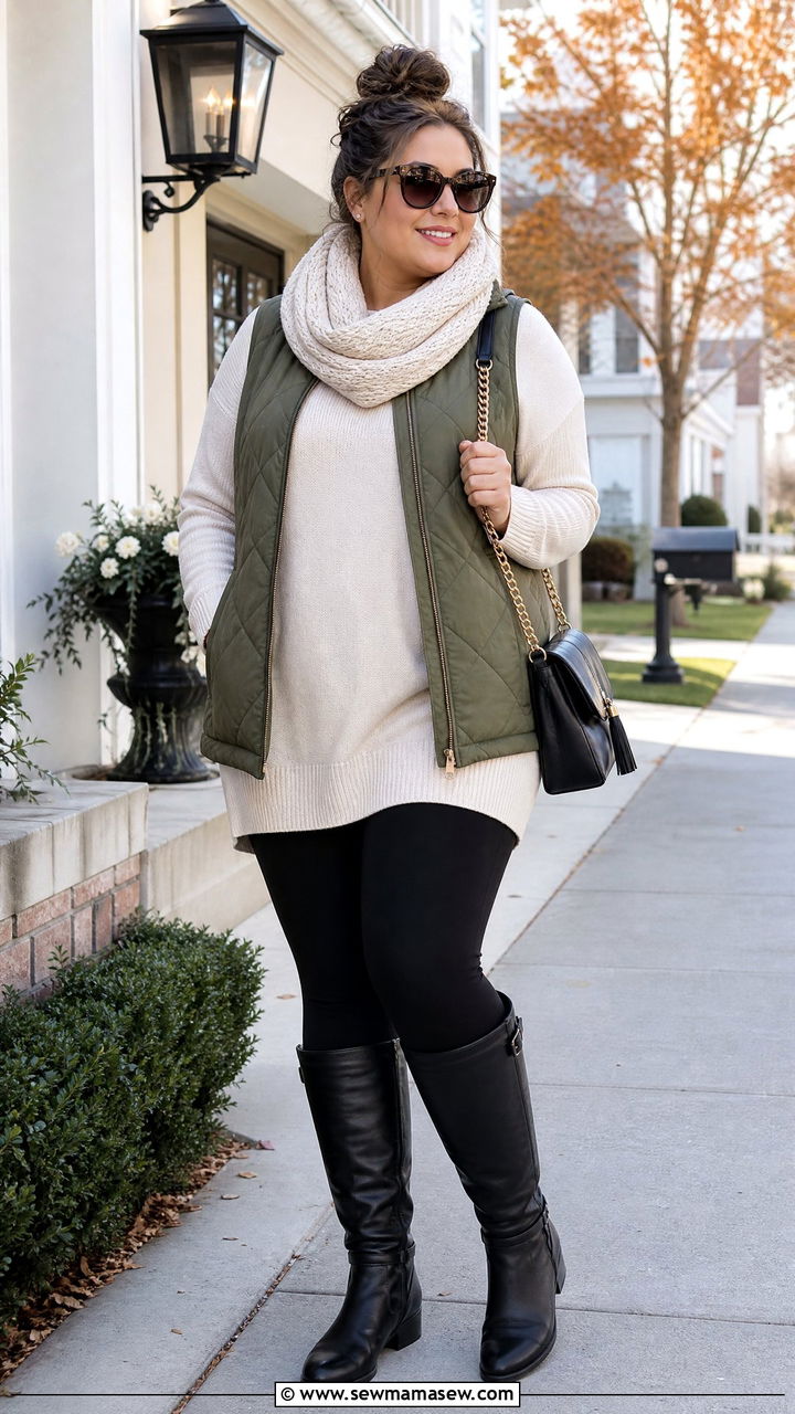 Plus Size Leggings And Tunic Sweater Outfit - 20 plus size cold weather outfit ideas