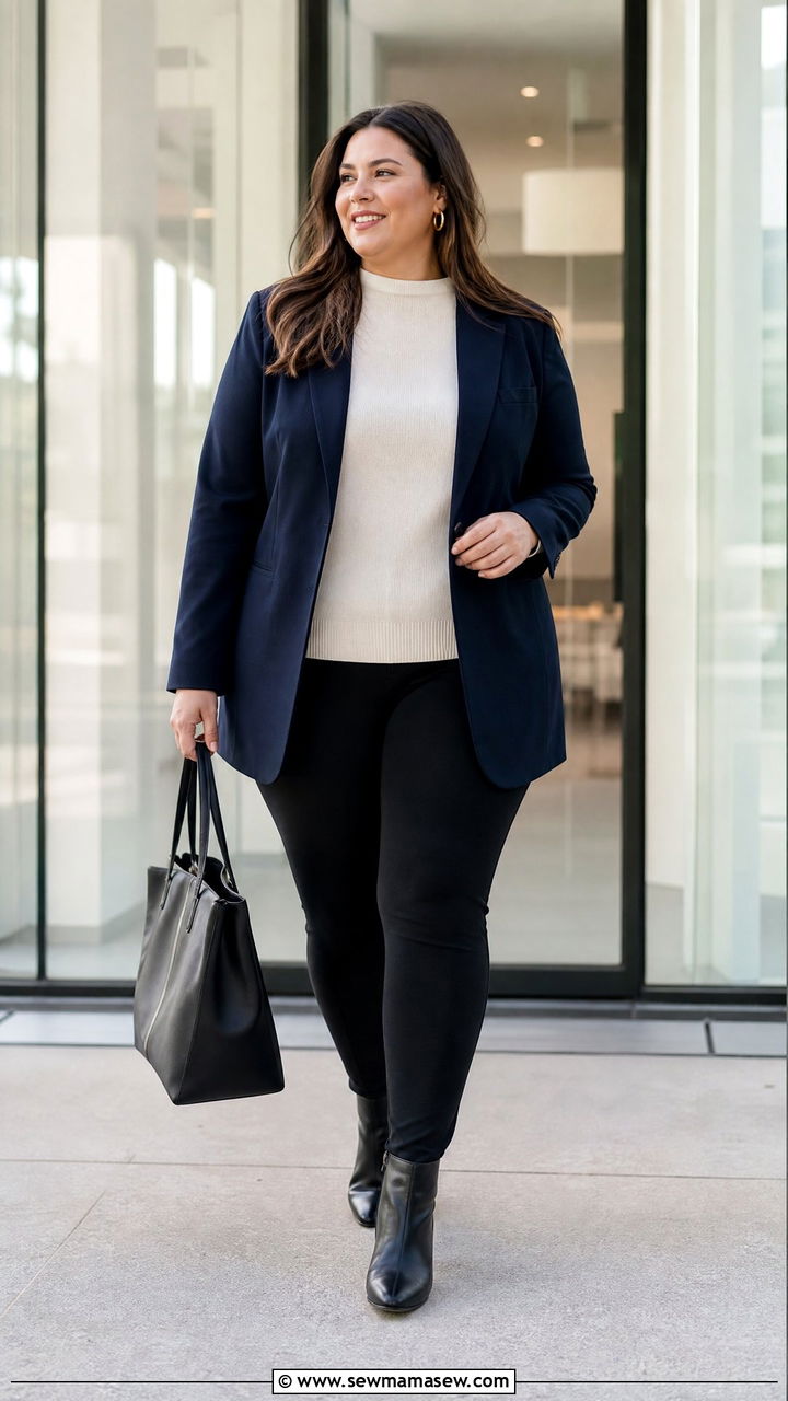 Plus Size Leggings With Long Blazer And Sweater - 20 plus size winter outfit ideas with leggings
