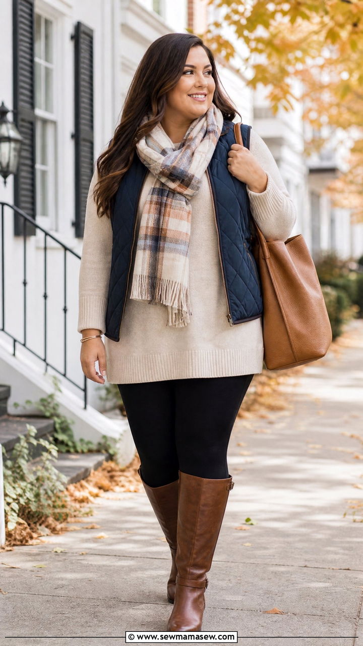 Plus Size Leggings With Riding Boots And Long Sweater - 20 plus size fall outfit ideas with boots