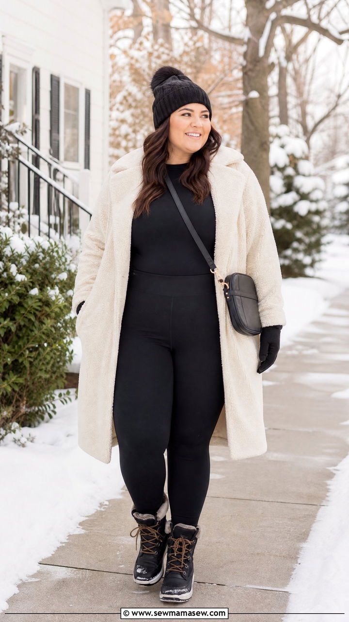 Plus Size Leggings With Sherpa Jacket And Winter Boots - 20 plus size winter outfit ideas with leggings