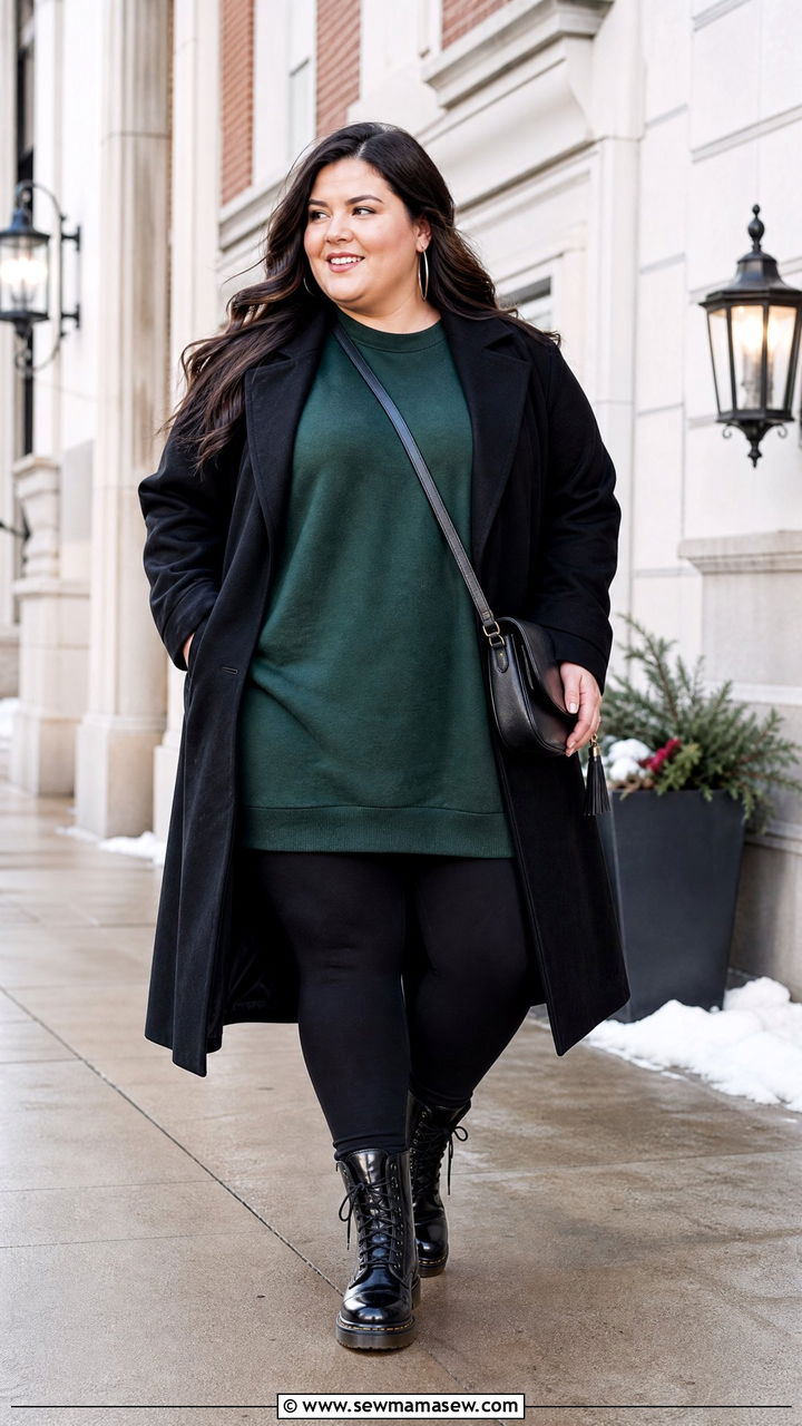 Plus Size Leggings With Sweatshirt Dress And Combat Boots - 20 plus size winter outfit ideas with leggings