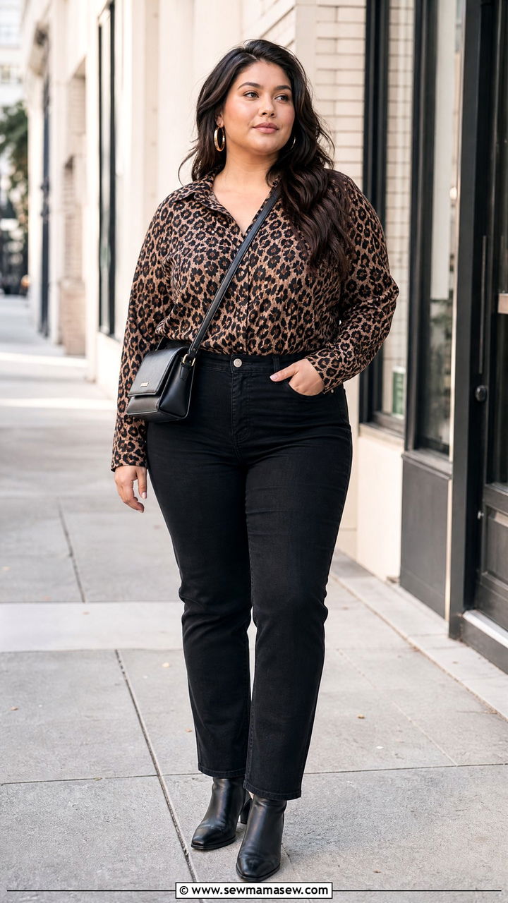 Plus Size Leopard Print Top With Black Jeans - 20 plus size leopard print top outfit ideas
