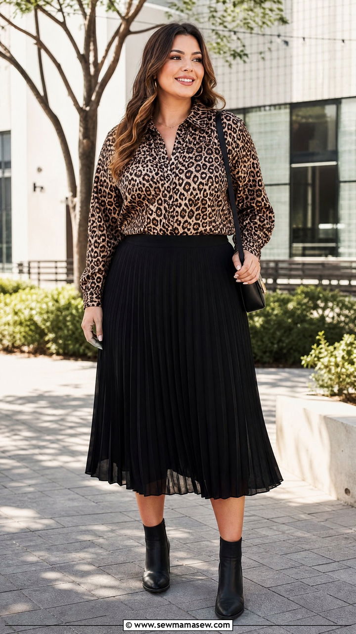 Plus Size Leopard Print Top With Midi Skirt - 20 plus size leopard print top outfit ideas