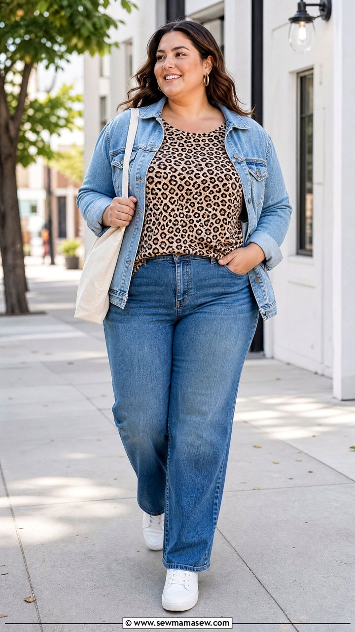 Plus Size Leopard Print Top With White Sneakers - 20 plus size leopard print top outfit ideas