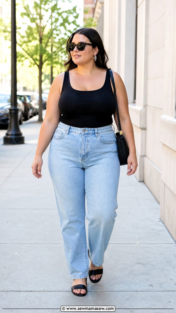 Plus Size Light Wash Jeans With Black Tank - 20 plus size summer outfit ideas with jeans