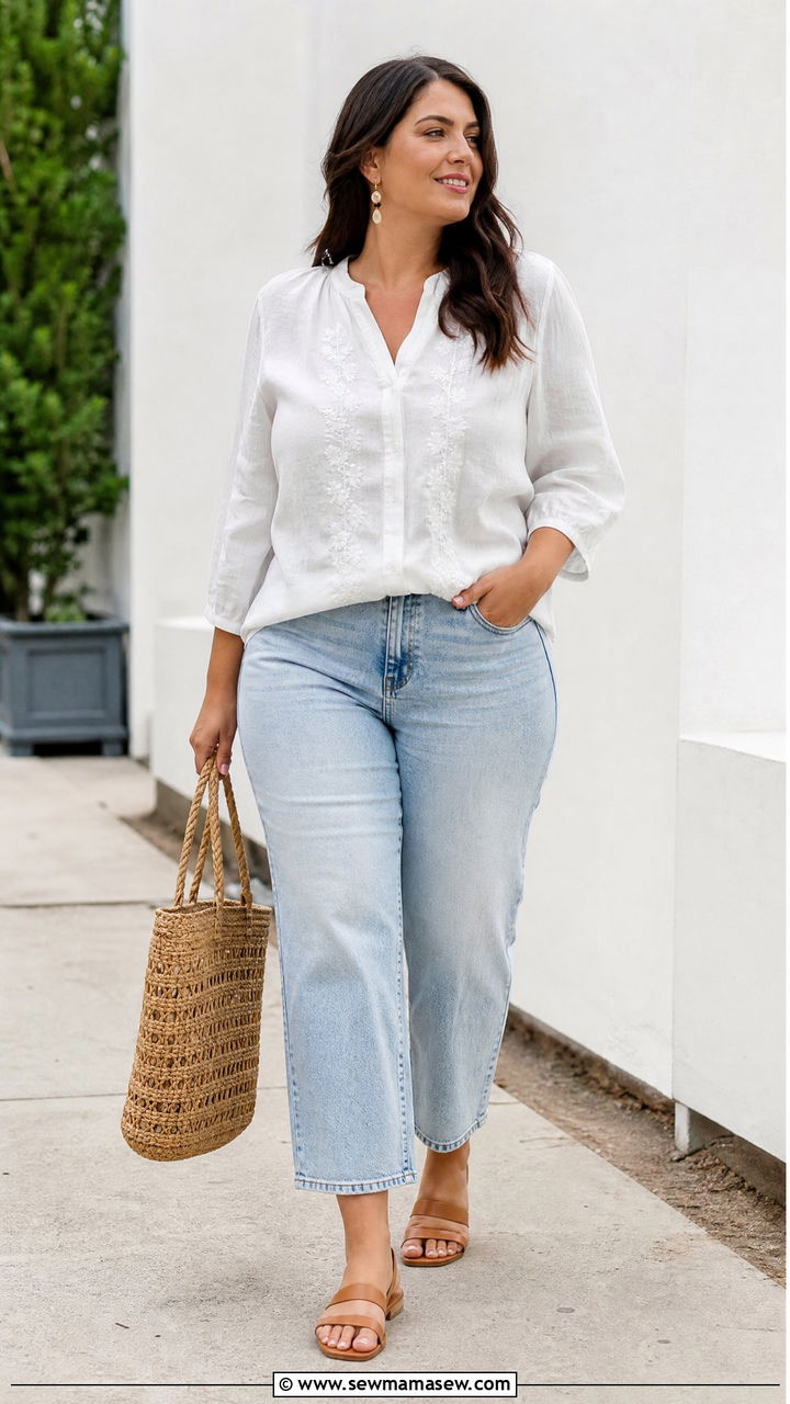 Plus Size Linen Blouse And Jeans Outfit - 20 plus size linen summer outfit ideas