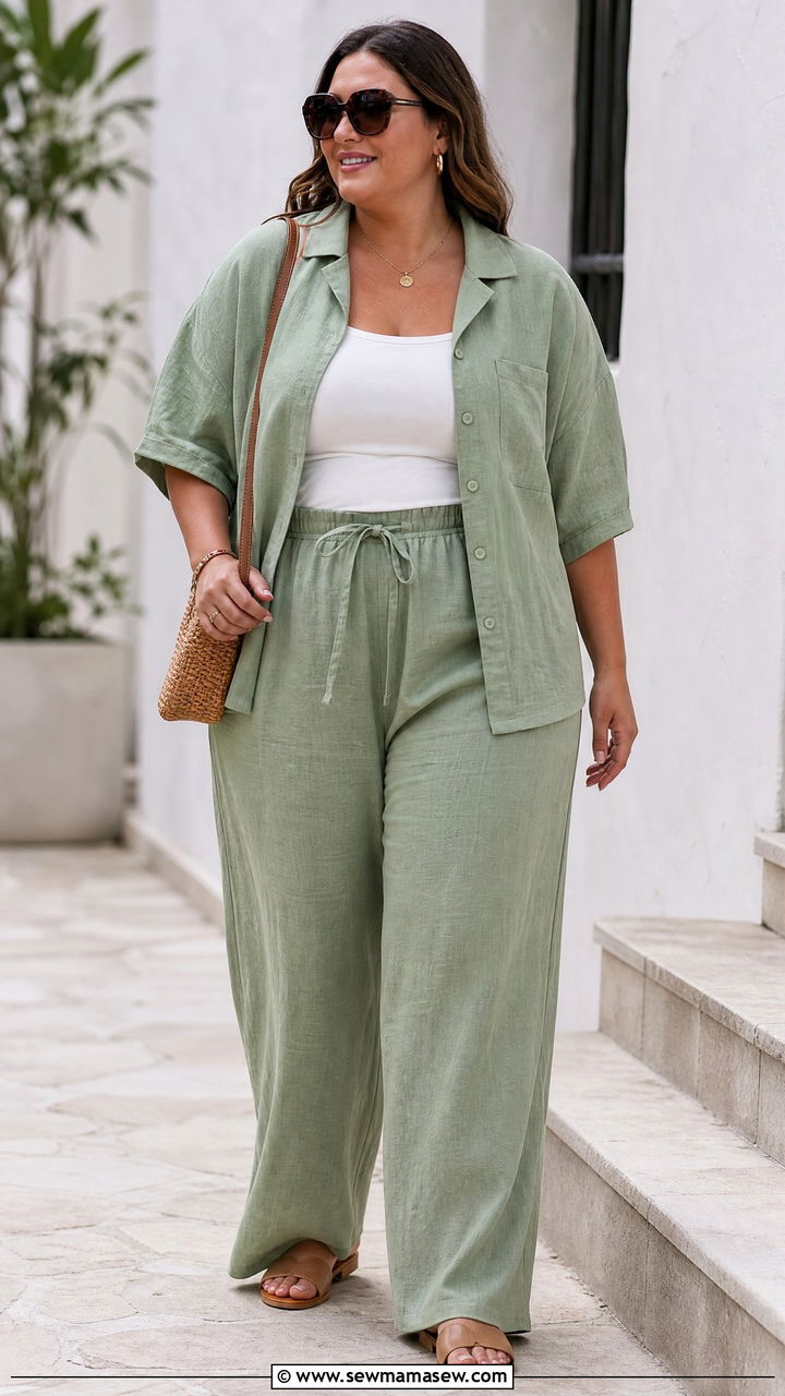 Plus Size Linen Matching Set Outfit - 20 plus size linen summer outfit ideas
