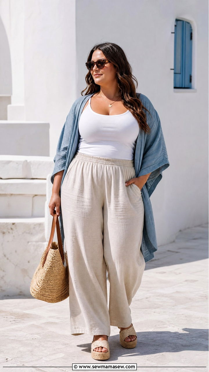 Plus Size Linen Pants With Kimono - 20 plus size summer outfit ideas with kimono