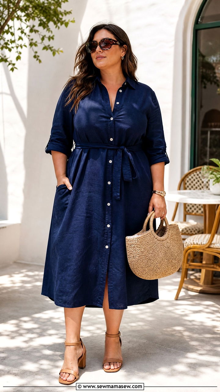 Plus Size Linen Shirt Dress Outfit - 20 plus size linen summer outfit ideas