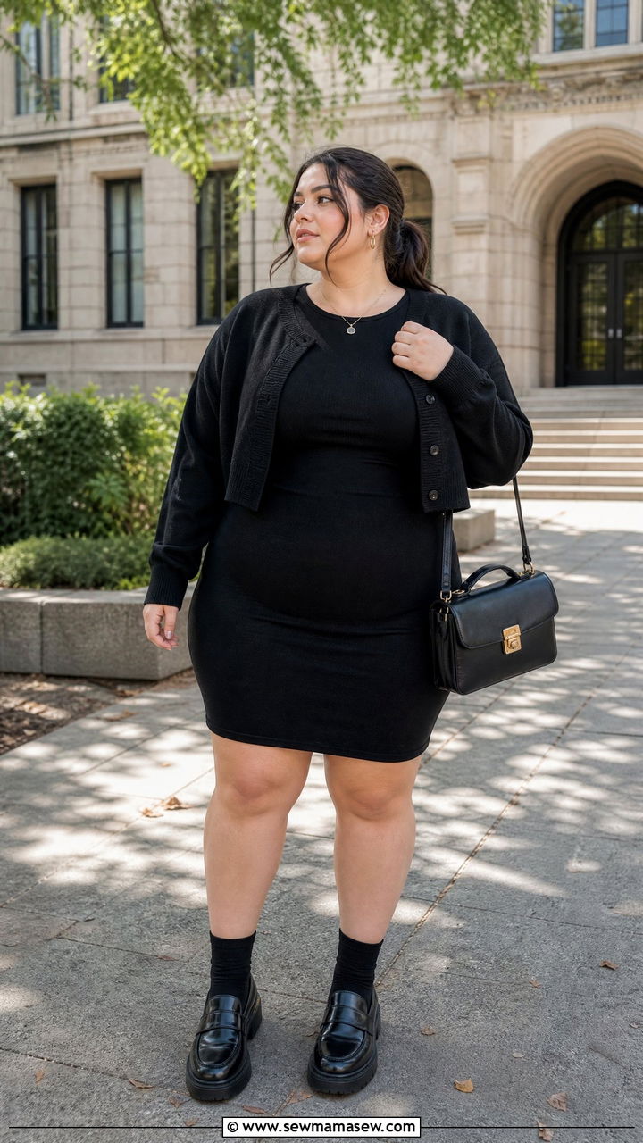 Plus Size Little Black Dress With Chunky Loafers - 20 plus size little black dress outfit ideas