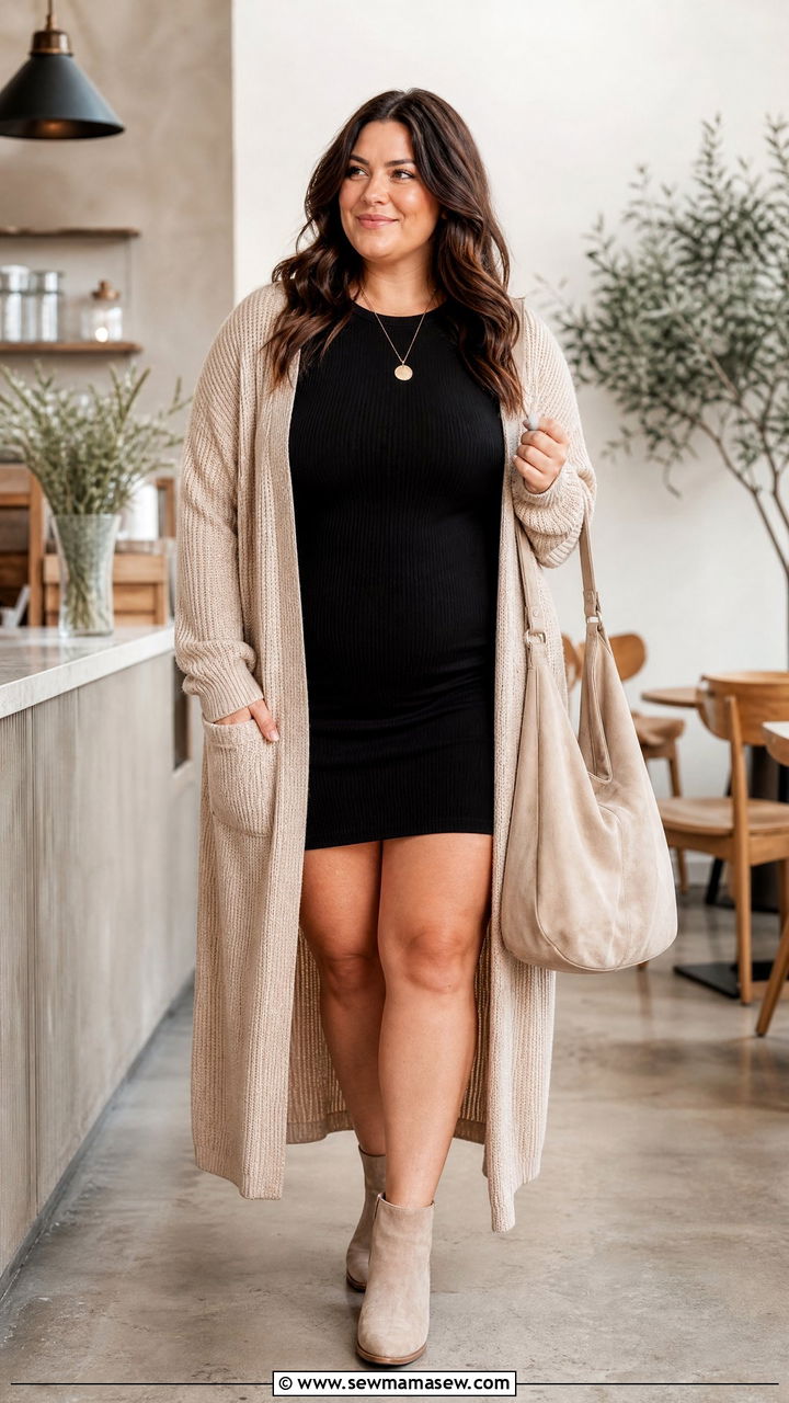 Plus Size Little Black Dress With Long Cardigan - 20 plus size little black dress outfit ideas