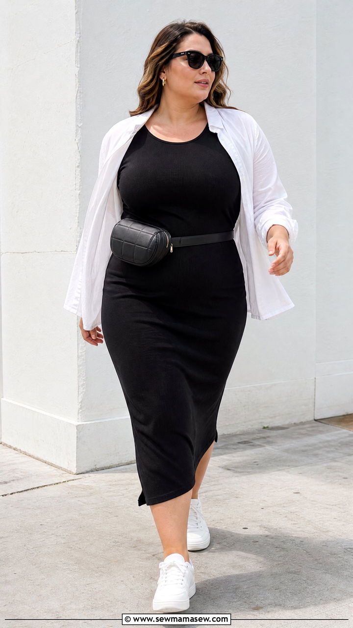 Plus Size Little Black Dress With White Sneakers - 20 plus size little black dress outfit ideas