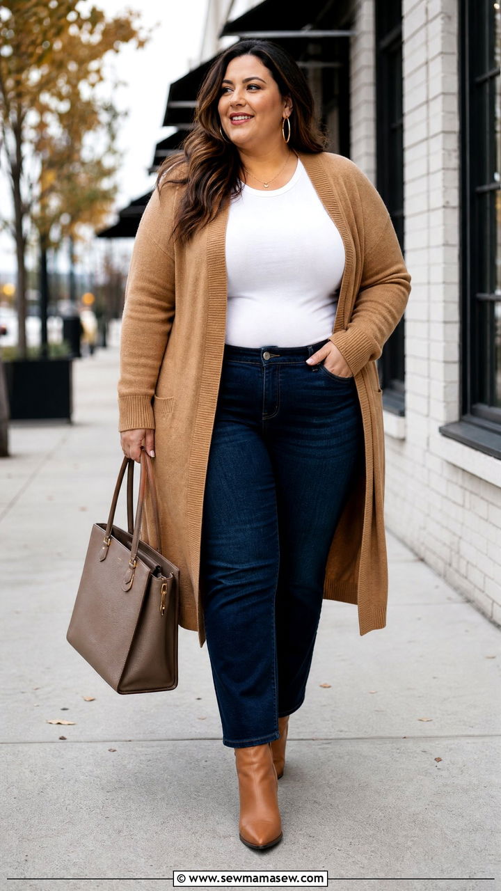 Plus Size Long Cardigan With Jeans - 20 plus size cardigan outfit ideas