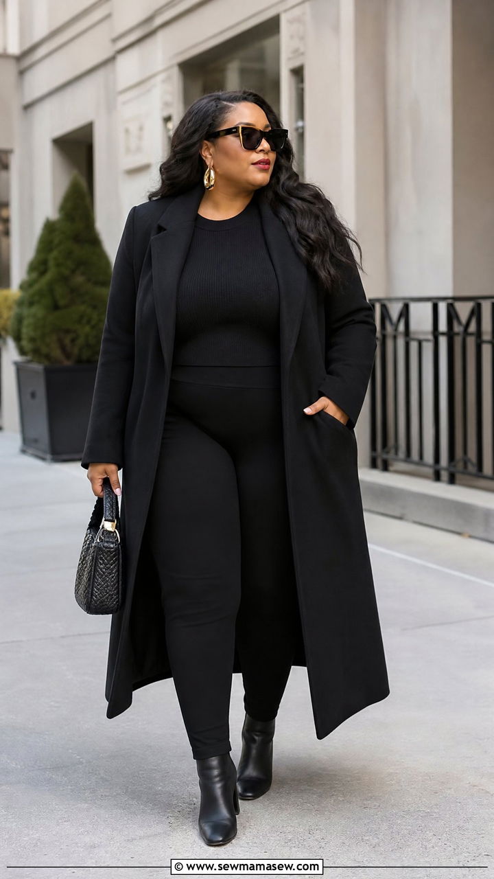 Plus Size Long Coat With All Black Outfit - 20 plus size long coat outfit ideas