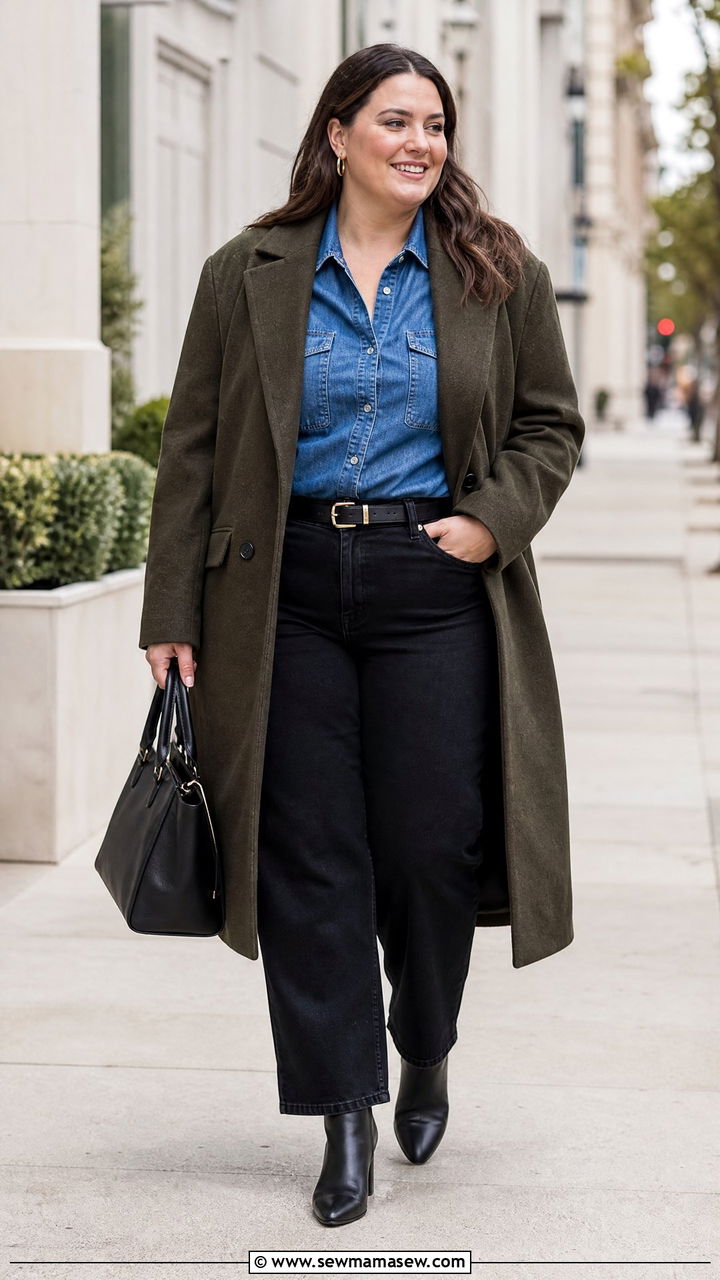 Plus Size Long Coat With Denim Shirt - 20 plus size long coat outfit ideas