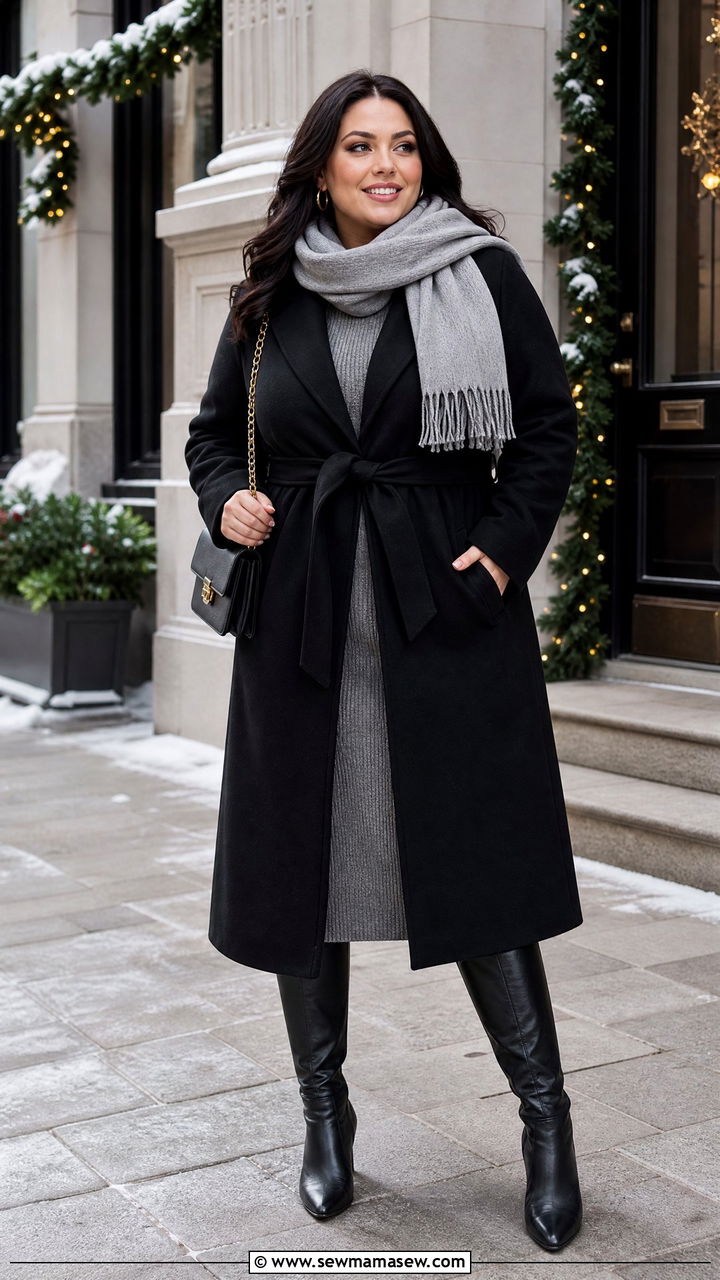 Plus Size Long Coat With Knee High Boots - 20 plus size long coat outfit ideas