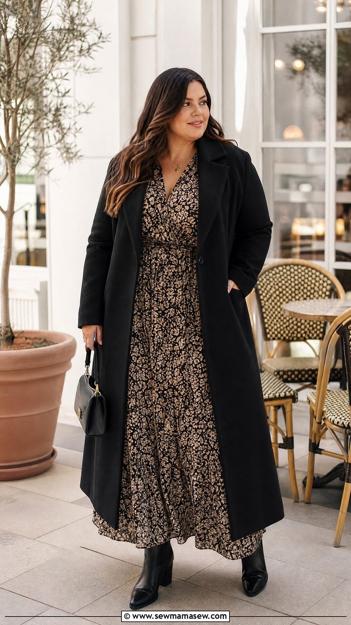 Plus Size Long Coat With Maxi Dress - 20 plus size long coat outfit ideas