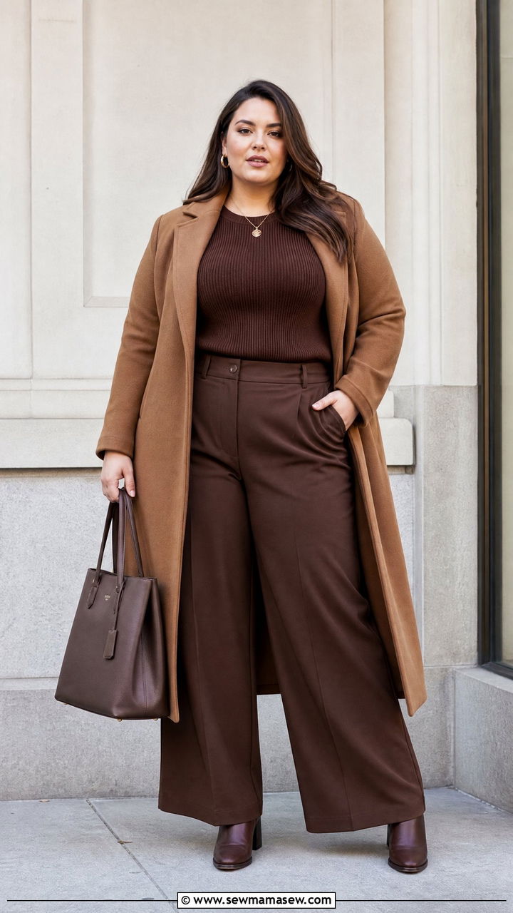 Plus Size Long Coat With Monochrome Outfit - 20 plus size fall fashion outfit ideas