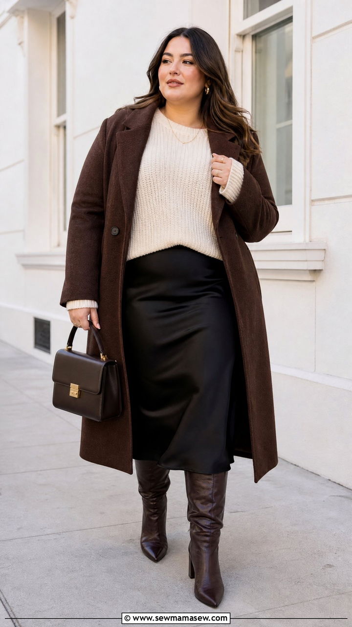Plus Size Long Coat With Slip Skirt - 20 plus size long coat outfit ideas