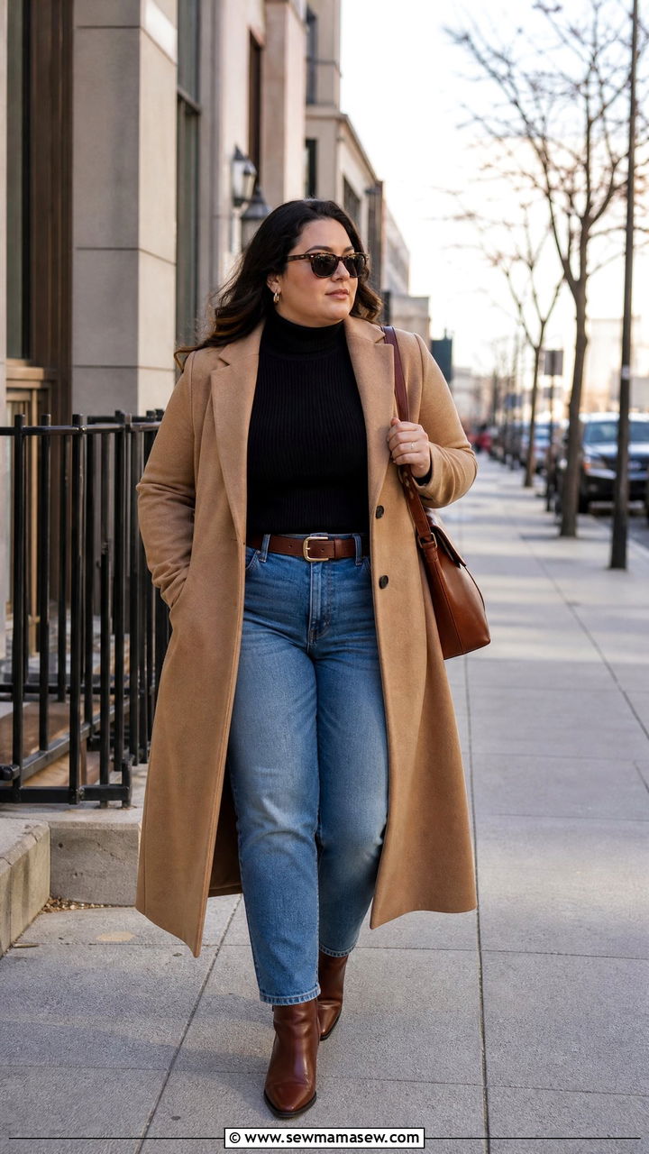 Plus Size Long Coat With Turtleneck And Jeans - 20 plus size long coat outfit ideas