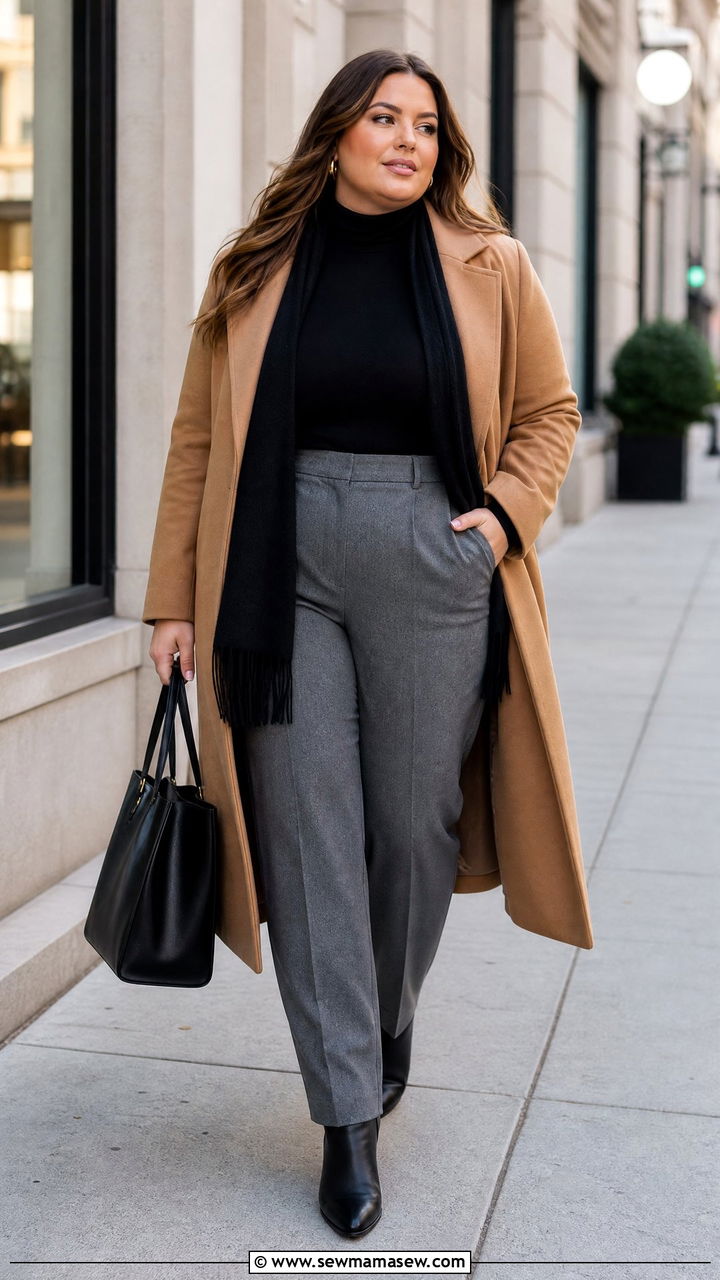 Plus Size Long Coat Work Outfit - 20 plus size fall outfit ideas for work