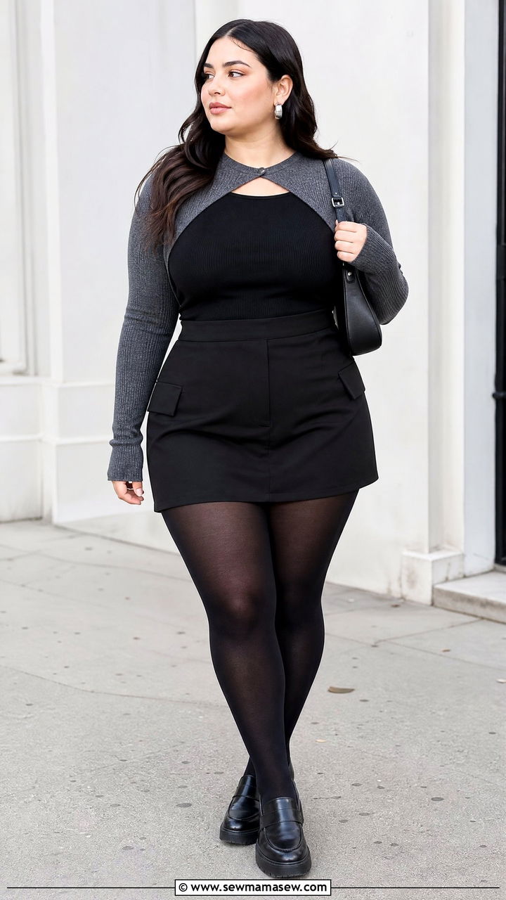Plus Size Long Sleeve Bolero Top With Mini Skirt - 20 plus size bolero top outfit ideas