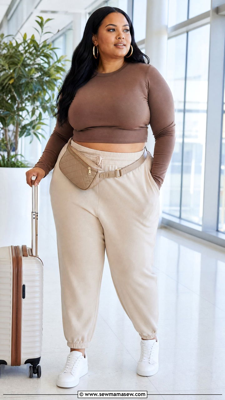 Plus Size Long Sleeve Crop Top With Joggers - 20 plus size long sleeve crop top outfit ideas
