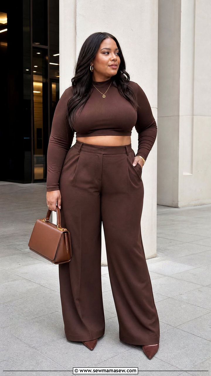 Plus Size Long Sleeve Crop Top With Monochrome Outfit - 20 plus size long sleeve crop top outfit ideas