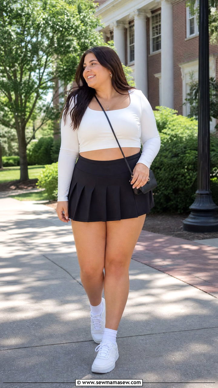 Plus Size Long Sleeve Crop Top With Skort - 20 plus size casual crop top outfit ideas