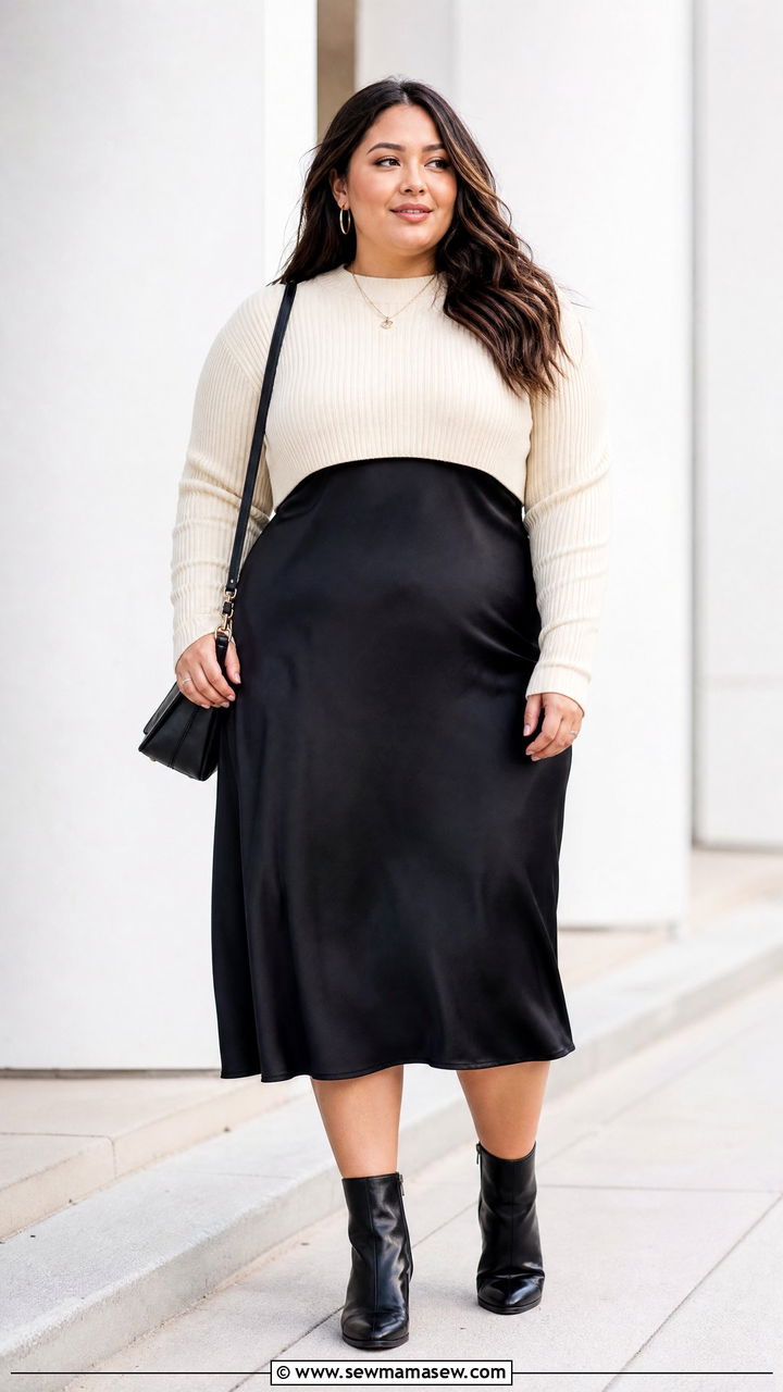 Plus Size Long Sleeve Crop Top With Slip Dress - 20 plus size long sleeve crop top outfit ideas