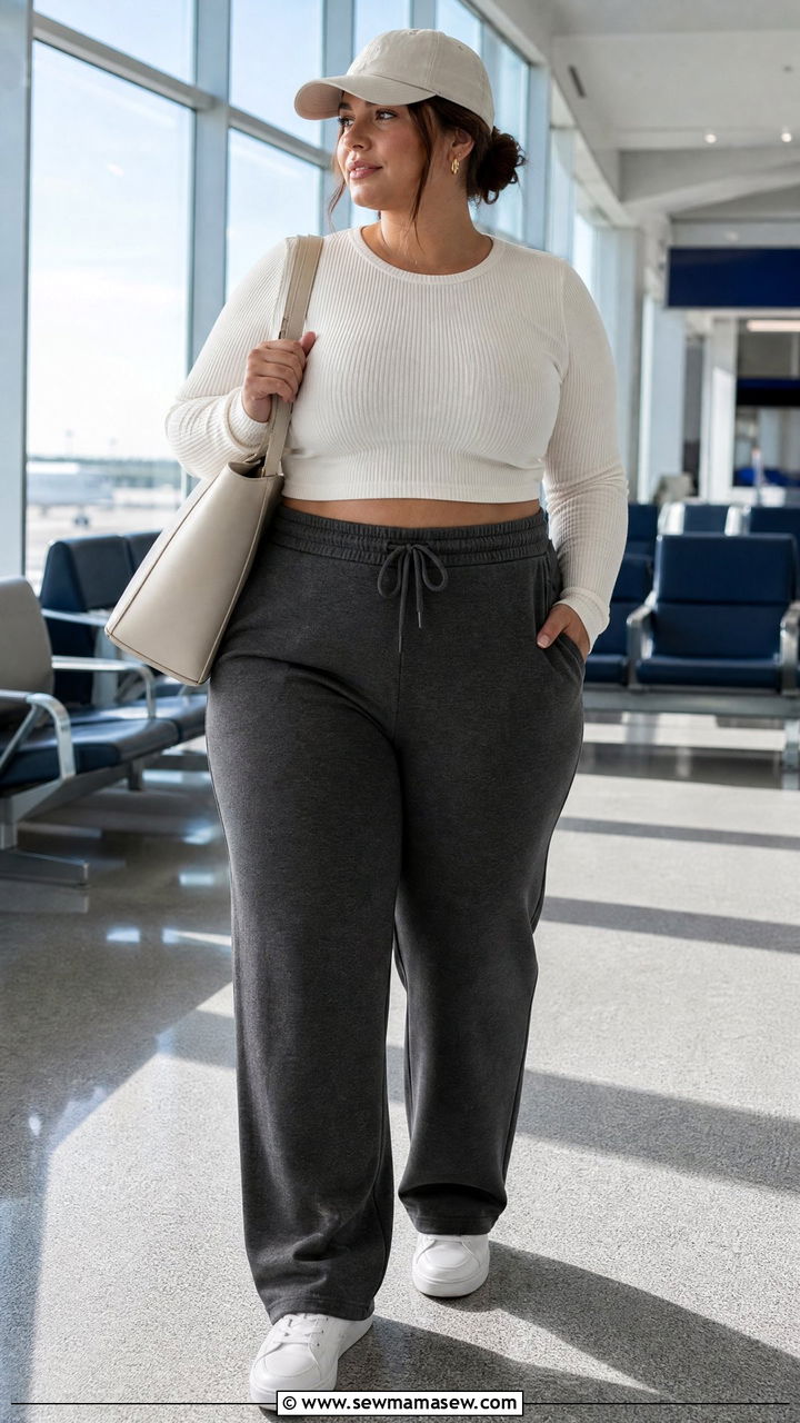 Plus Size Long Sleeve Crop Top With Sweatpants - 20 plus size long sleeve crop top outfit ideas