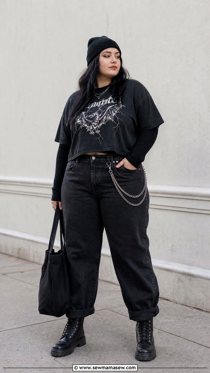 Plus Size Long Sleeve Grunge Outfit - 20 plus size grunge top outfit ideas
