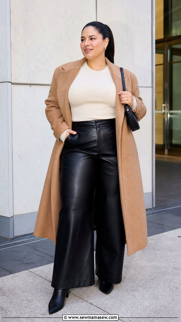Plus Size Long Sleeve Top With Leather Pants - 20 plus size long sleeve top outfit ideas