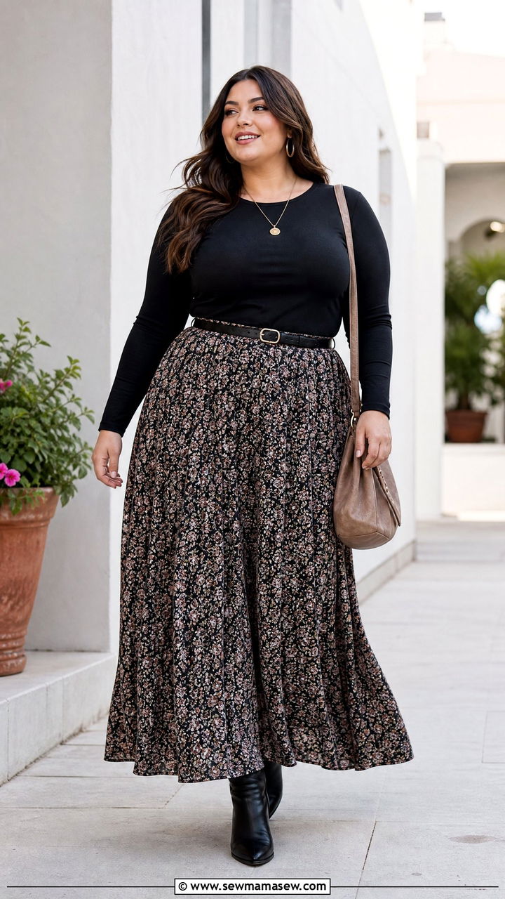 Plus Size Long Sleeve Top With Maxi Skirt - 20 plus size long sleeve top outfit ideas