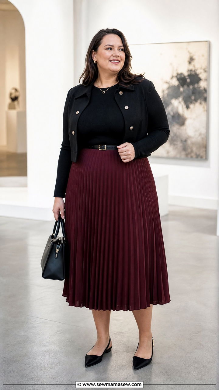 Plus Size Long Sleeve Top With Pleated Skirt - 20 plus size long sleeve top outfit ideas