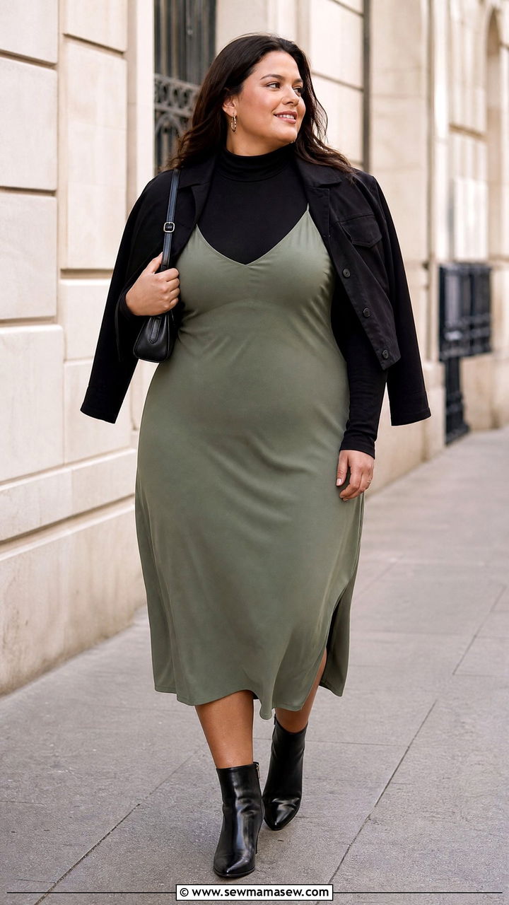 Plus Size Long Sleeve Turtleneck With Slip Dress - 20 plus size long sleeve top outfit ideas