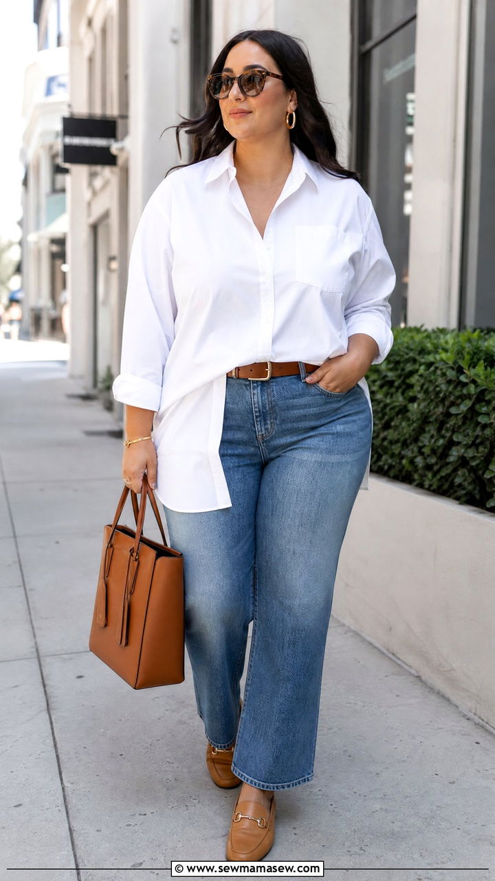 Plus Size Longline Button Down Shirt With Jeans - 20 plus size longline top outfit ideas