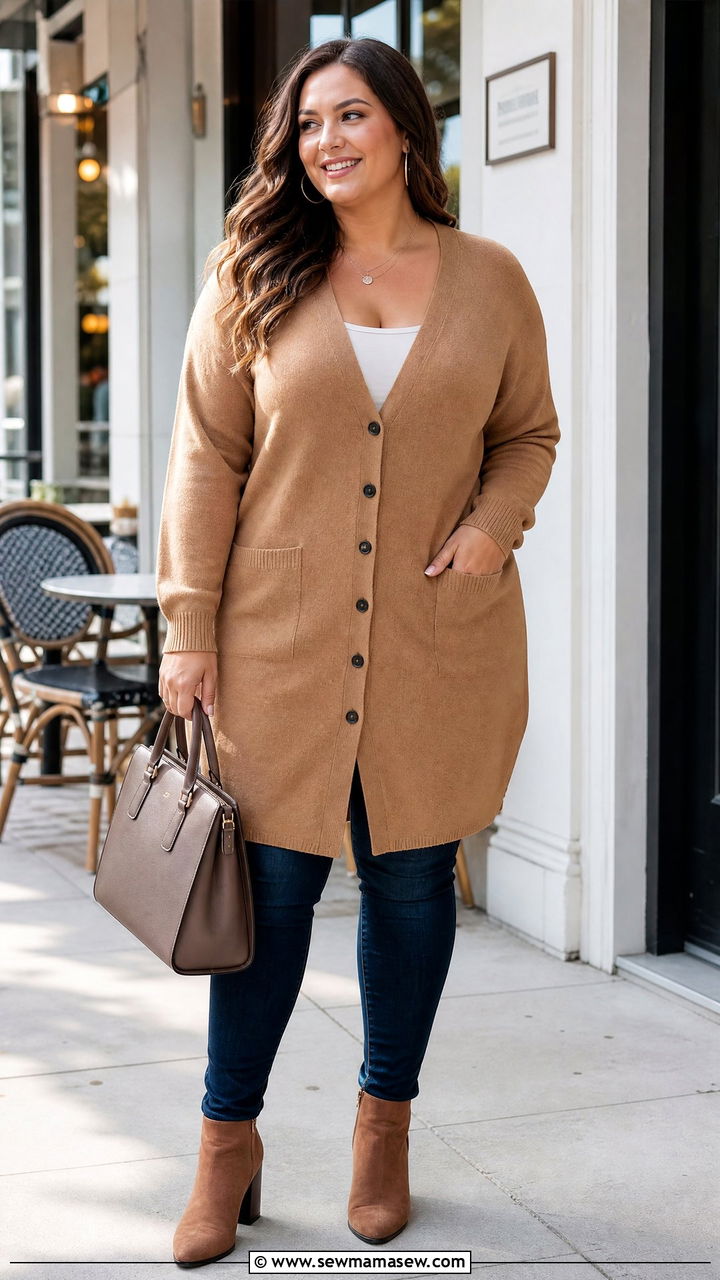 Plus Size Longline Cardigan Top With Jeans - 20 plus size longline top outfit ideas