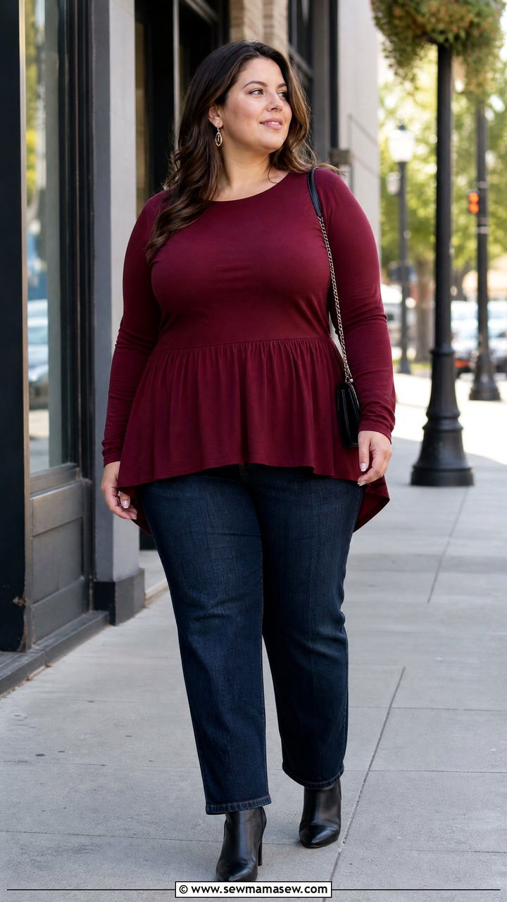 Plus Size Longline Peplum Top With Straight Jeans - 20 plus size longline top outfit ideas