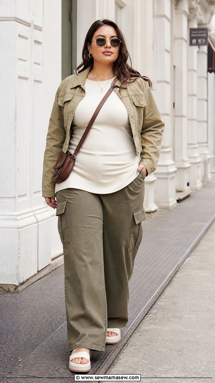 Plus Size Longline Ribbed Top With Cargo Pants - 20 plus size longline top outfit ideas