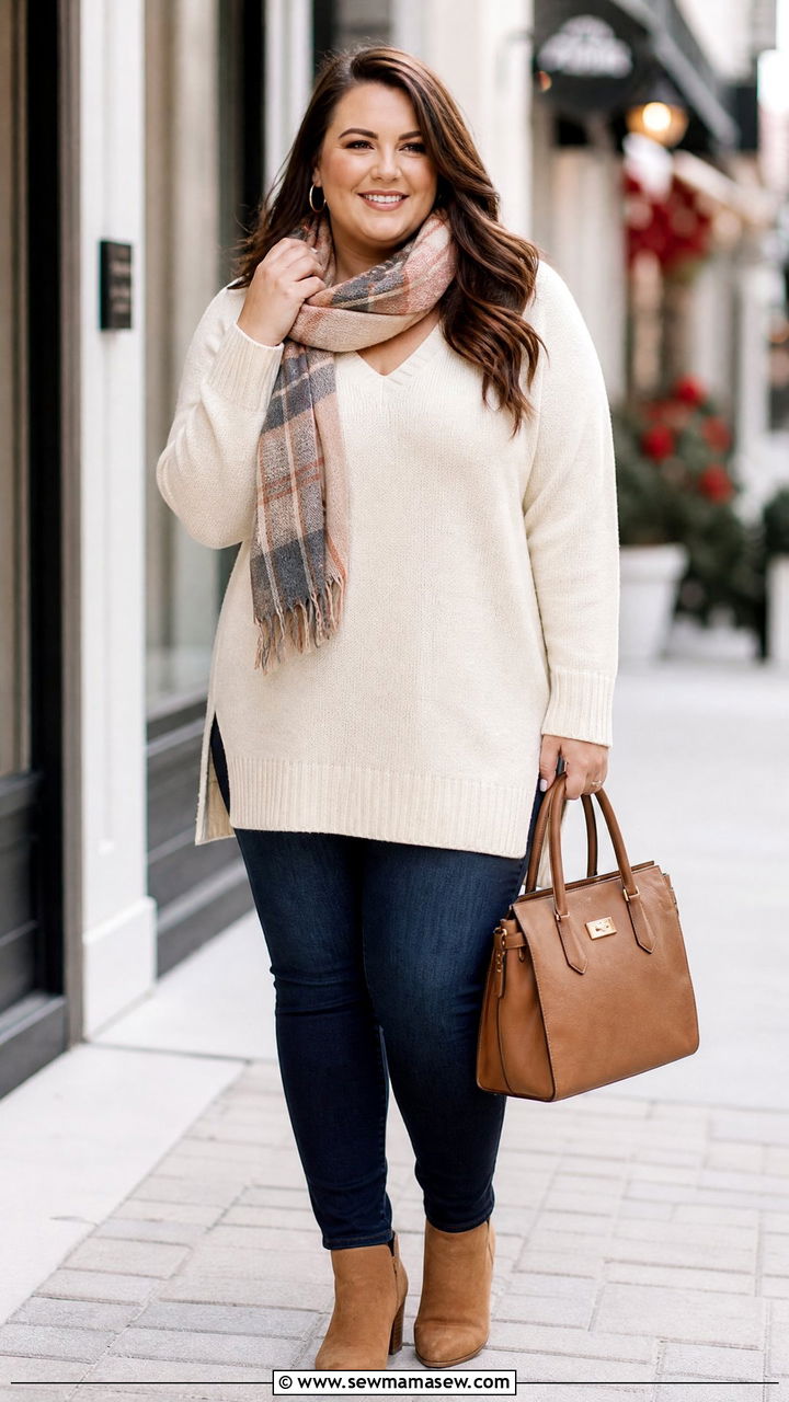 Plus Size Longline Sweater With Skinny Jeans - 20 plus size longline top outfit ideas