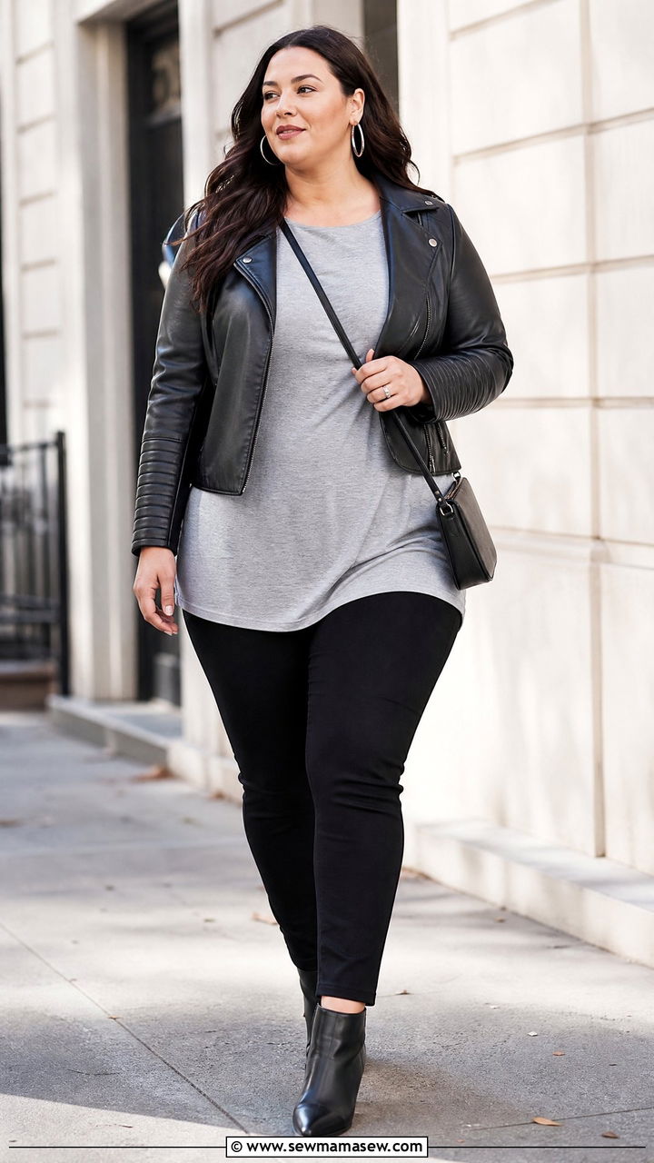 Plus Size Longline T Shirt With Bike Jacket - 20 plus size longline t shirt outfit ideas