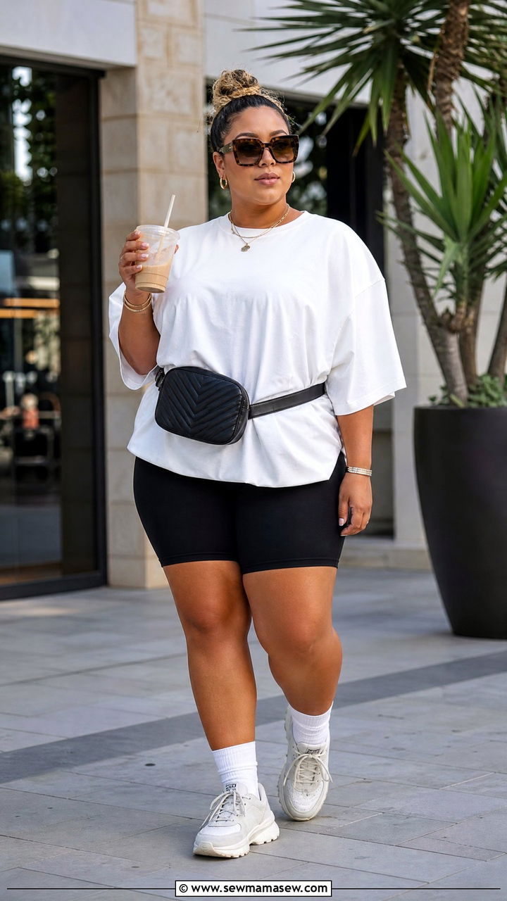 Plus Size Longline T Shirt With Biker Shorts - 20 plus size longline t shirt outfit ideas