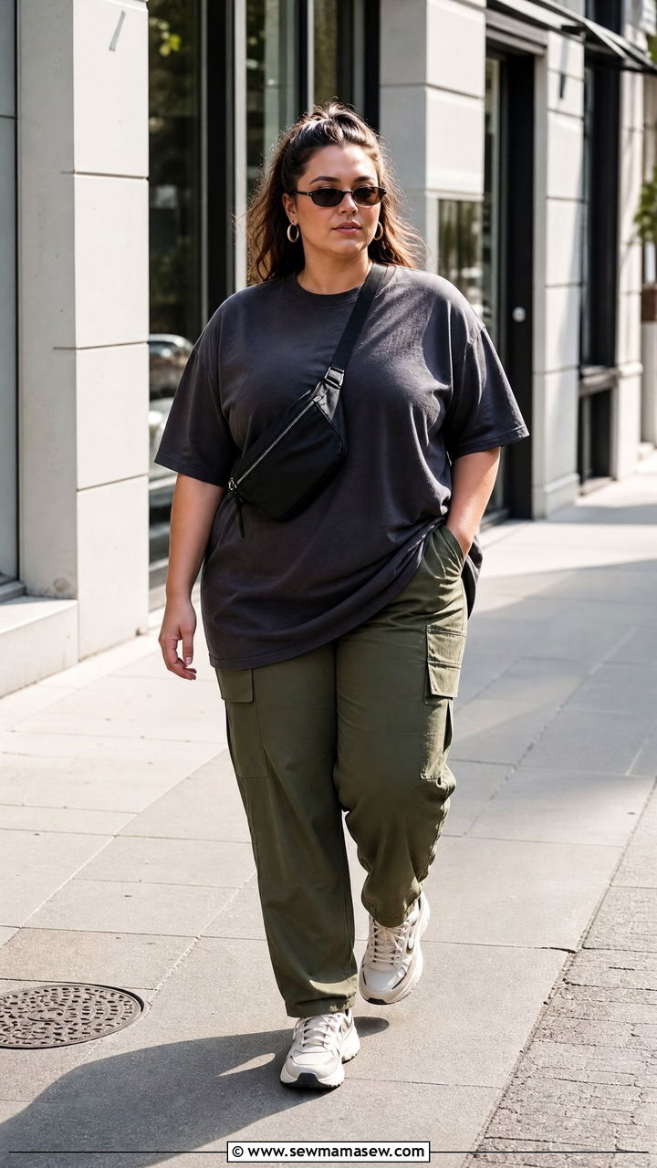Plus Size Longline T Shirt With Cargo Pants - 20 plus size longline t shirt outfit ideas