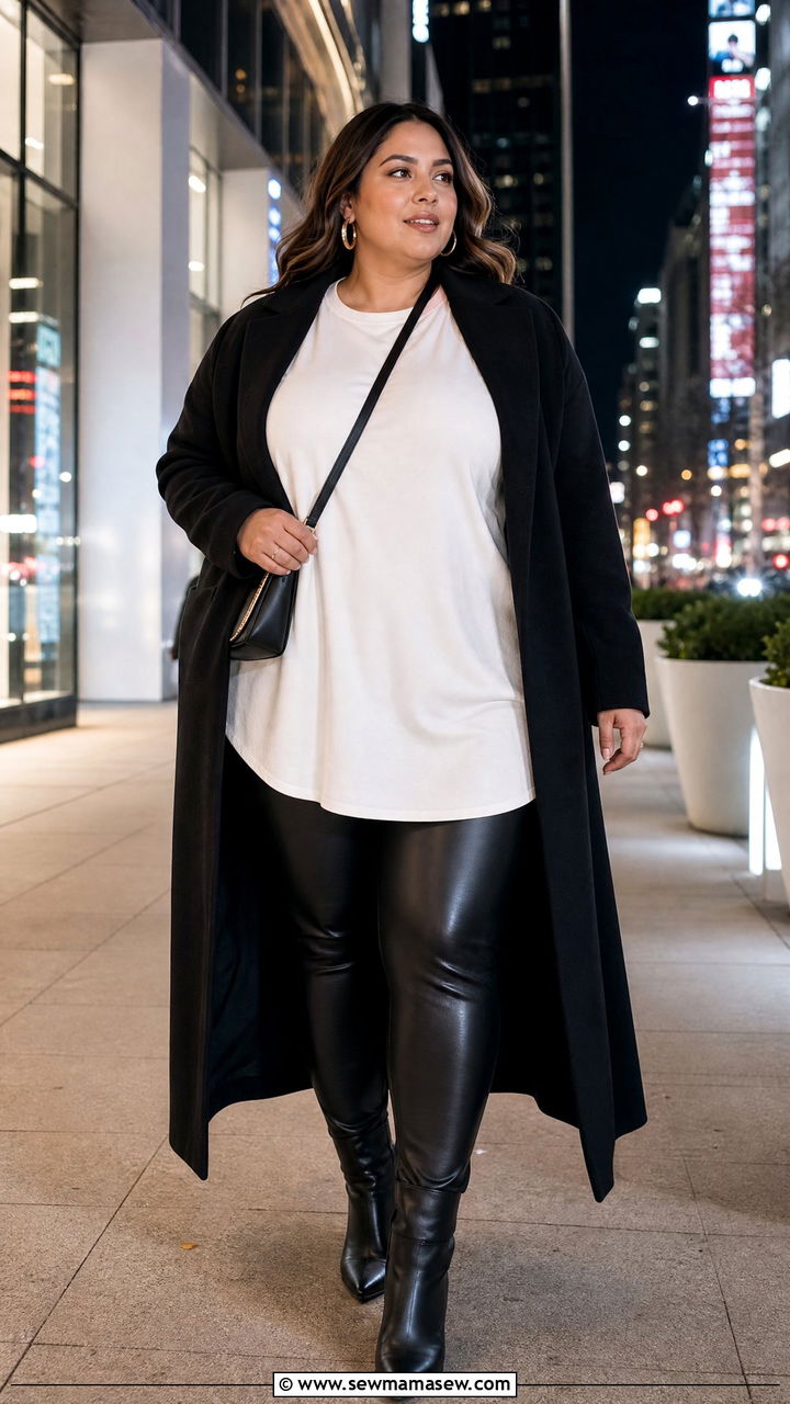 Plus Size Longline T Shirt With Leather Leggings - 20 plus size longline t shirt outfit ideas