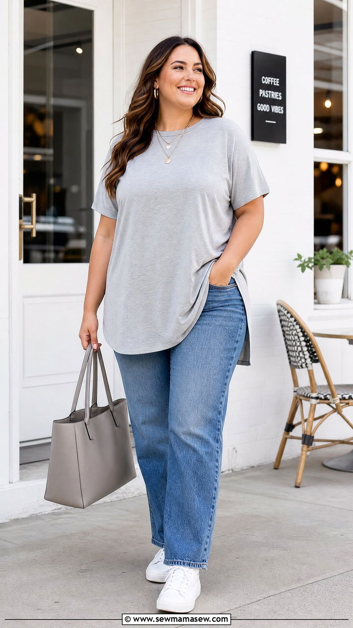 Plus Size Longline T Shirt With Straight Leg Jeans - 20 plus size longline t shirt outfit ideas