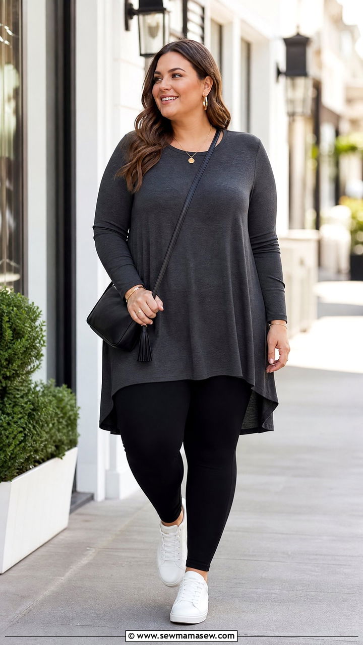 Plus Size Longline Tunic Top With Leggings - 20 plus size longline top outfit ideas