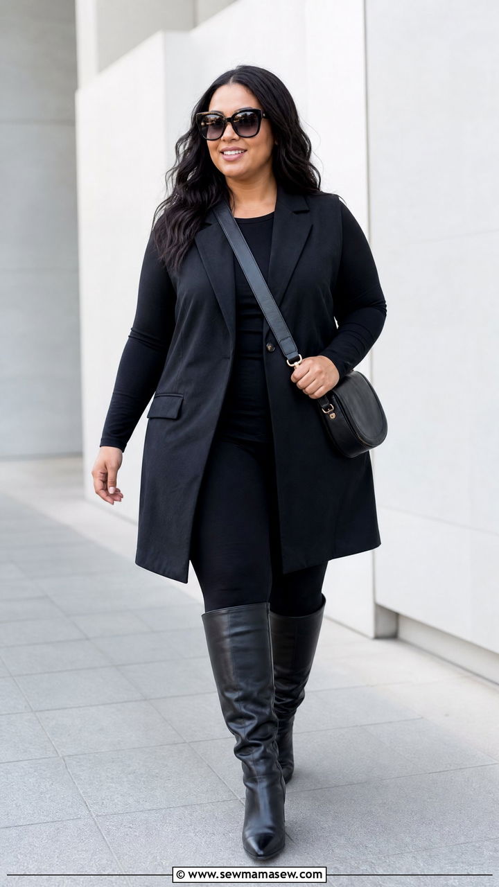 Plus Size Longline Waistcoat Top With Leggings - 20 plus size waistcoat top outfit ideas