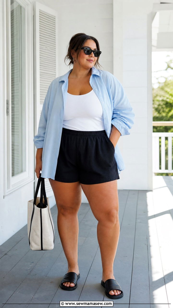 Plus Size Lounge Shorts And Oversized Shirt Outfit - 20 plus size lazy day outfit ideas