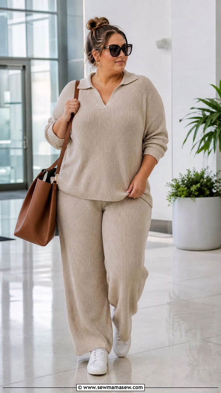 Plus Size Matching Knit Set Outfit - 20 plus size transitional fall outfits